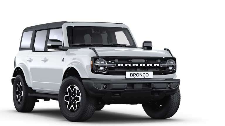 Vooraanzicht van een witte Ford Bronco