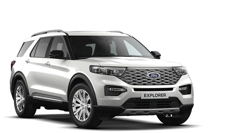 Vooraanzicht van een witte Ford Explorer