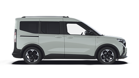 Een groene Ford E-Tourneo Courier, onderdeel van het assortiment MPV's en minivans van Ford.
