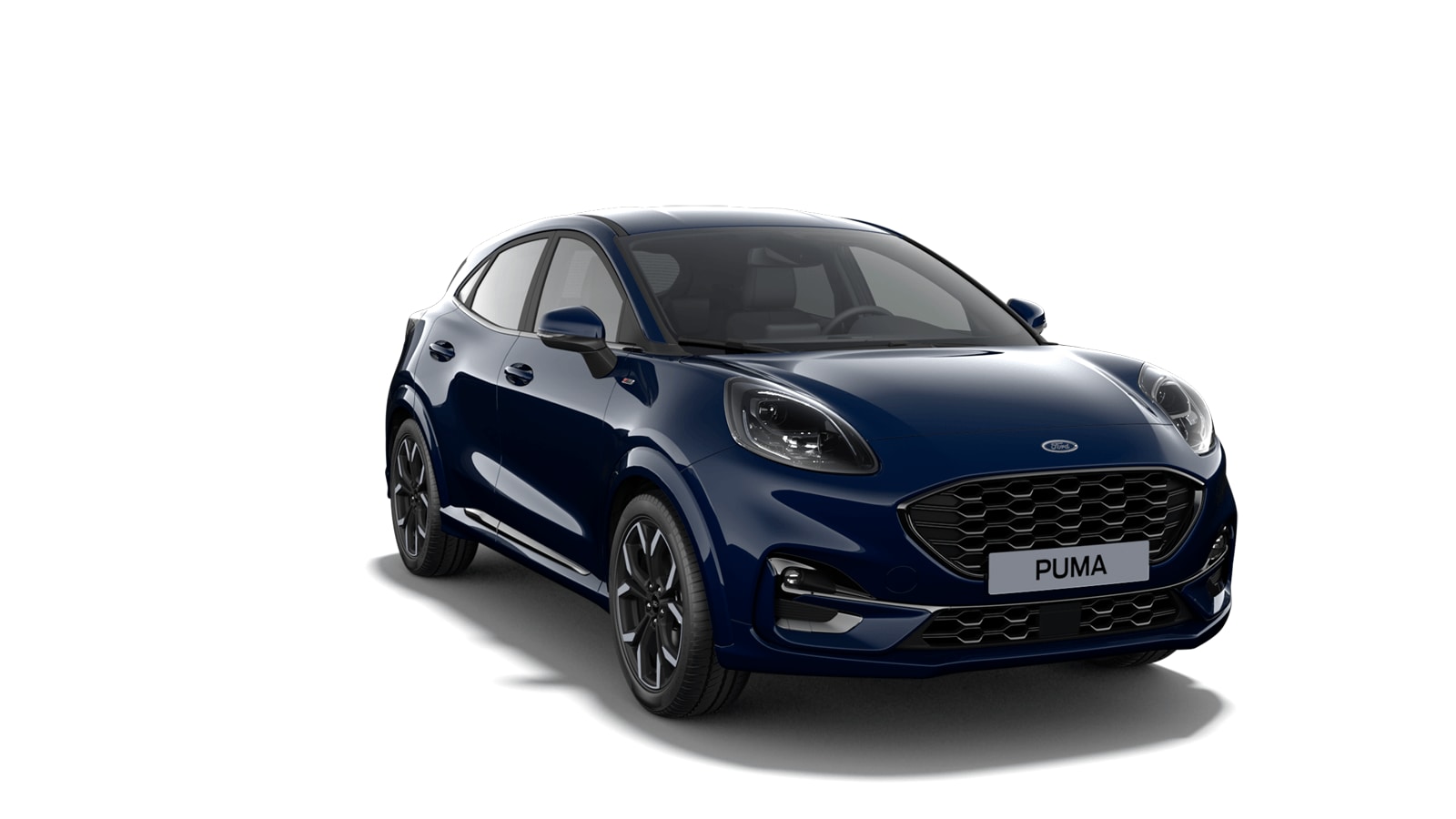 Blue Ford Puma ST-Line X from 3/4 front view