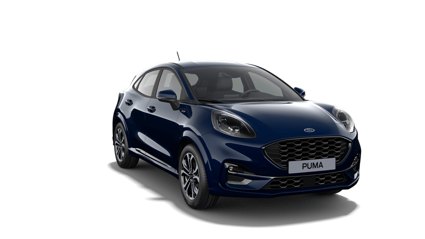 Blue Ford Puma ST-Line from 3/4 front view