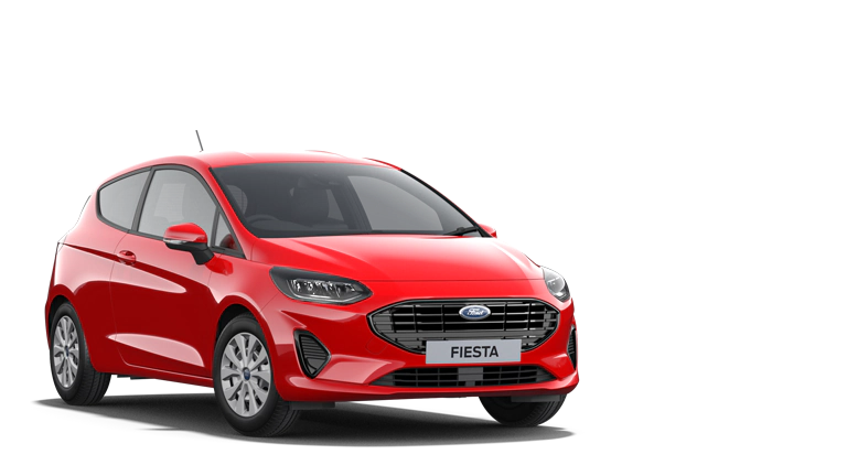 Vooraanzicht van een rode Ford Fiesta