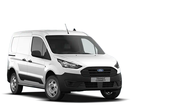 Vooraanzicht van een witte Ford Transit Connect
