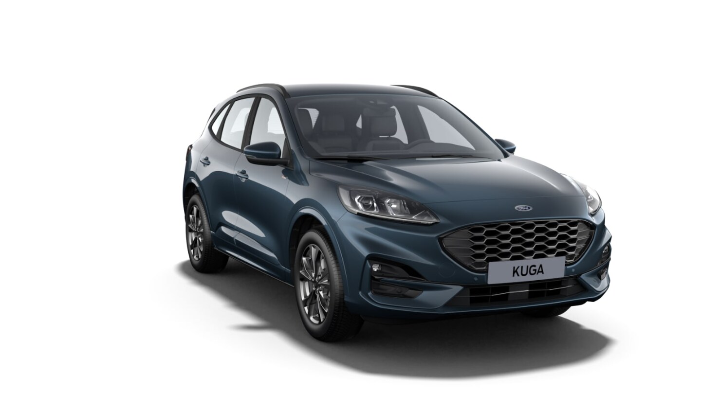 Blue Ford Kuga ST-Line from 3/4 front angle