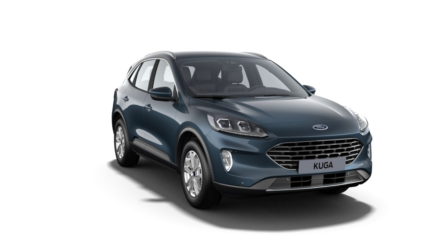 Blue Ford Kuga Titanium from 3/4 front angle