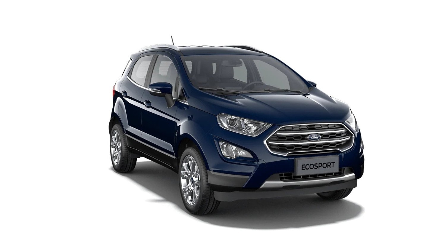 Blue Ford EcoSport Titanium from 3/4 front view