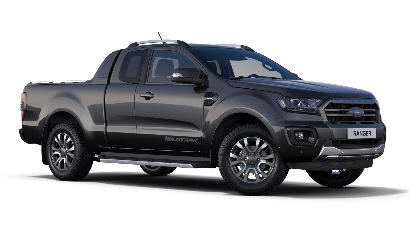 Grey Ford Ranger Wildtrak from 3/4 front angle