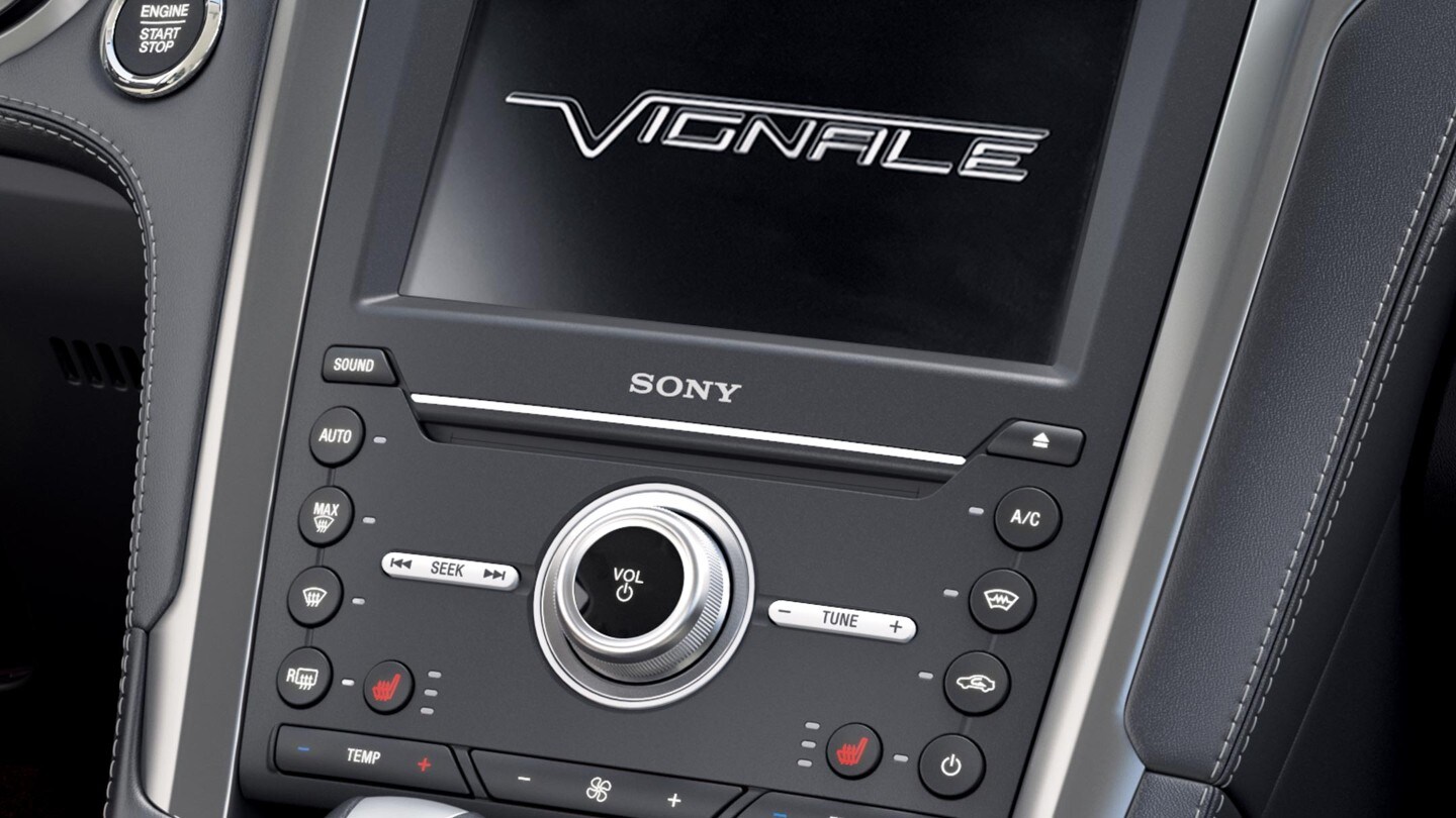 Ford Mondeo interior with close crop of Sony system panel