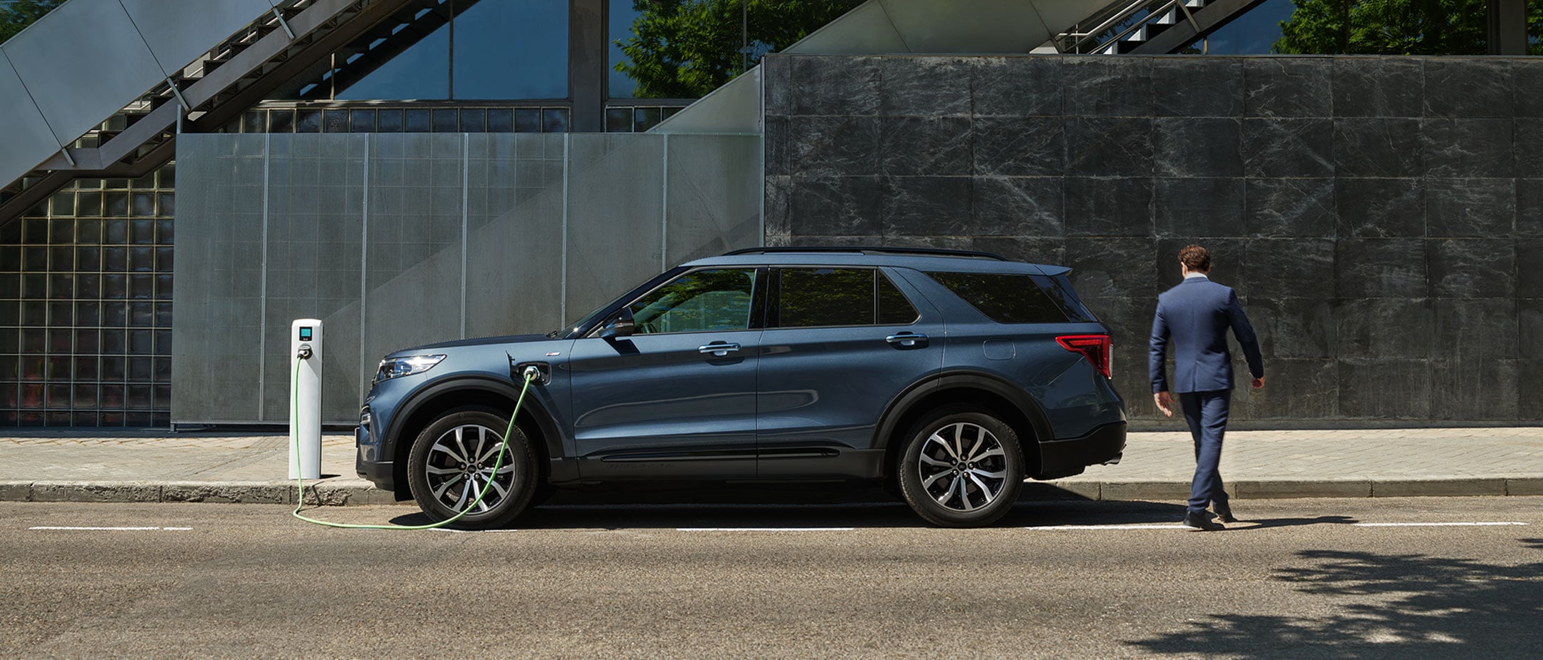 New Ford Explorer PHEV parked and being charged