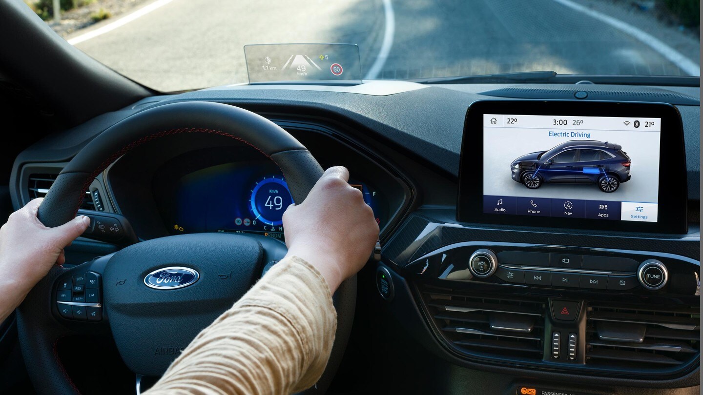 Uitzicht vanuit de cockpit van de Ford Kuga Plug-In Hybrid 