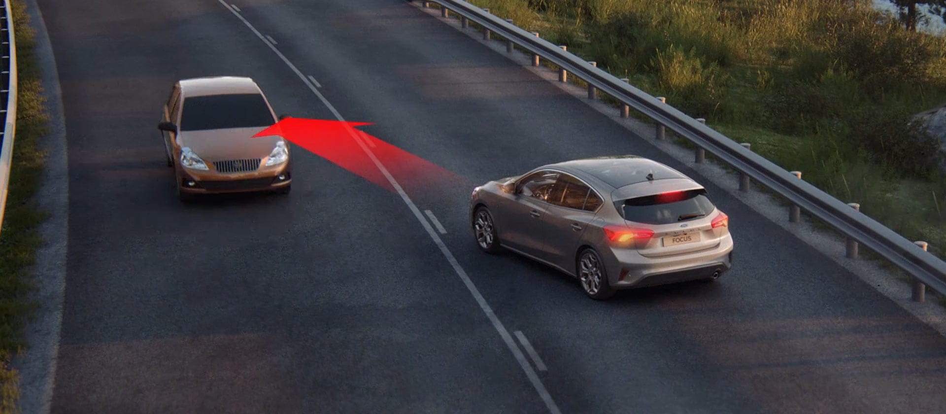 Grafische weergave van het Post-Collision Braking systeem