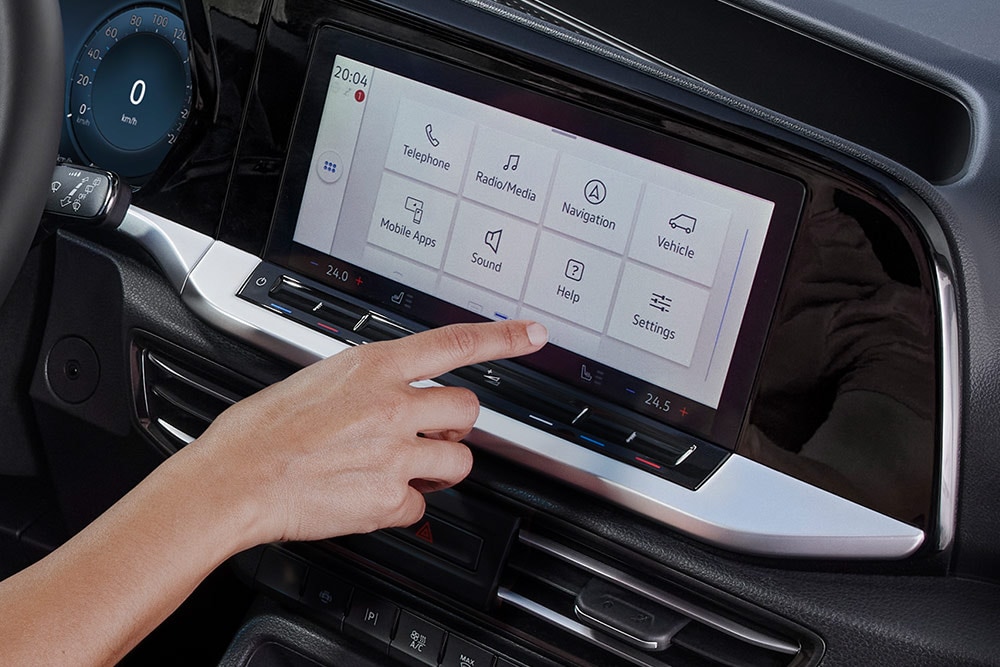 Close-up van het 10 inch touchscreen display van de Ford Tourneo Connect PHEV
