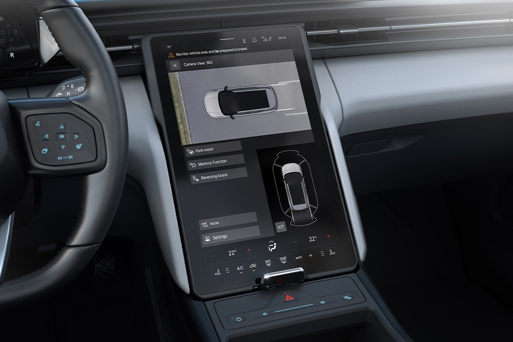 Close-up van het dashboard van een Ford Explorer® met een overzicht van de technische mogelijkheden. 