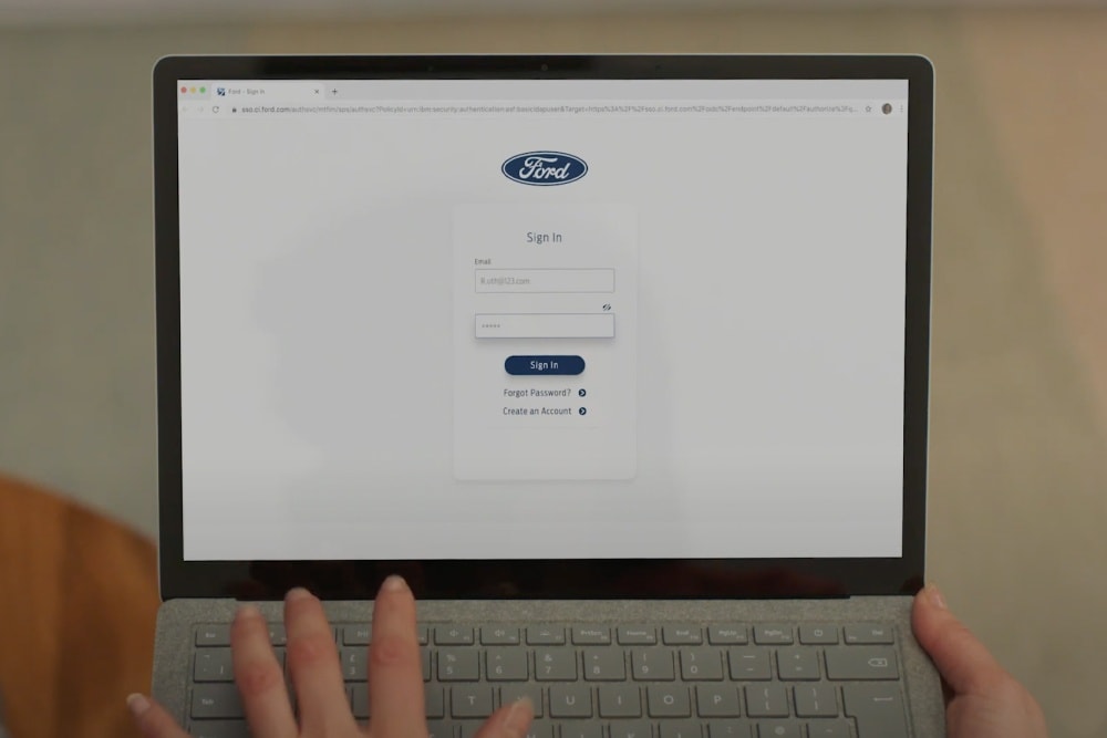 Computer screen showing login form for Ford Account