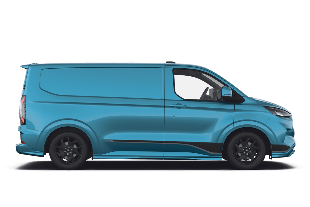 Zijaanzicht van een Ford E-Transit Custom