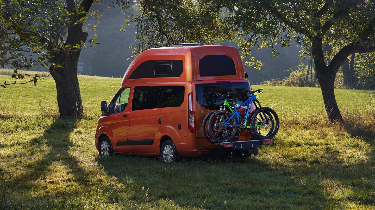 Ford Transit Custom Nugget rear view with bicycles