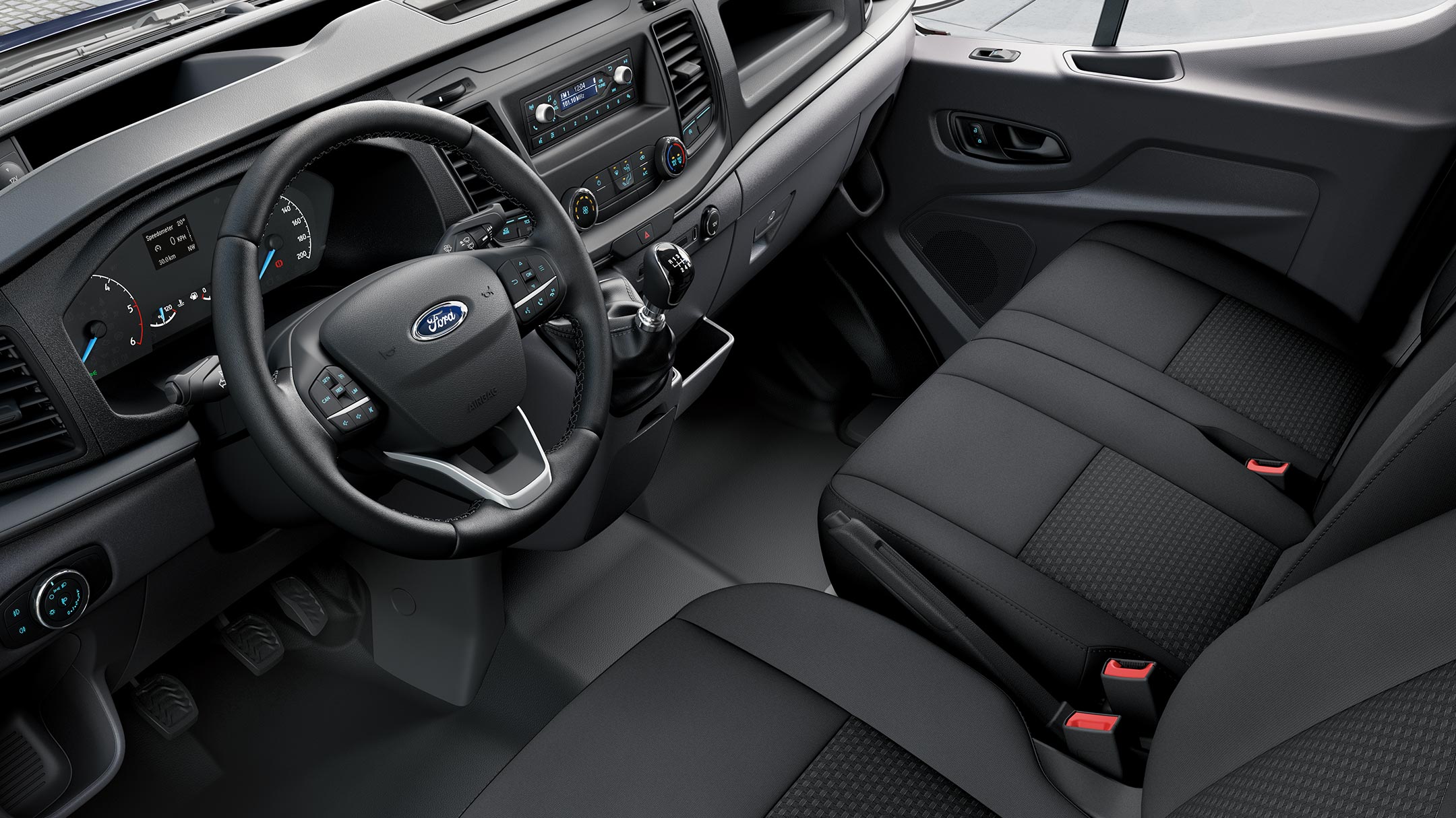 Het interieur van de Ford Transit Chassis Cabine