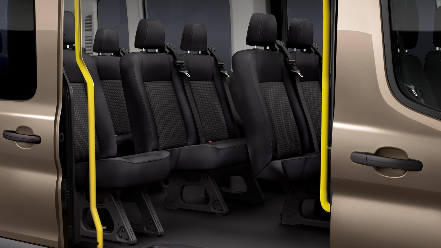 New Transit Minibus interior showing space for up to 18 seats