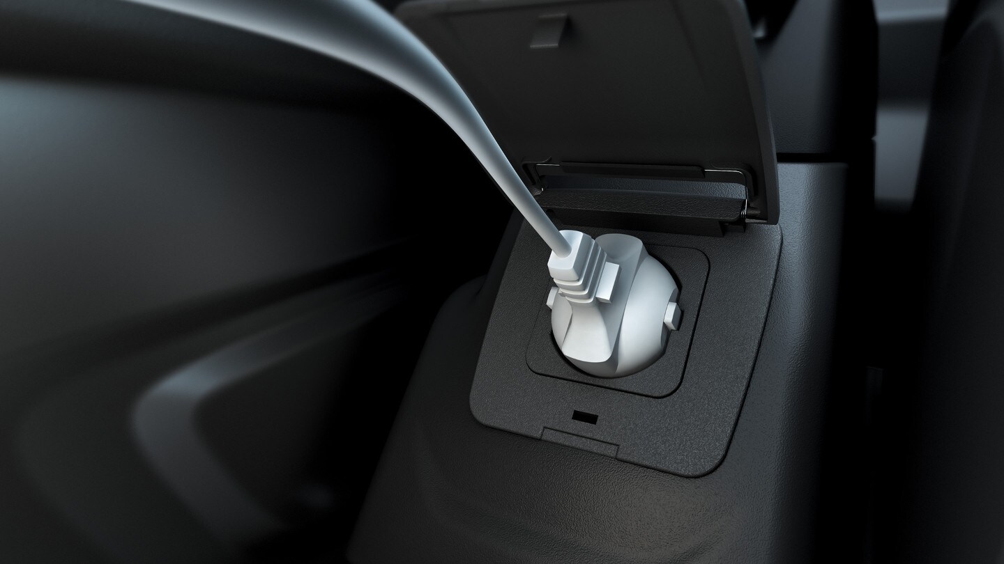 Een stopcontact in de Ford Transit Custom Dubbele Cabine