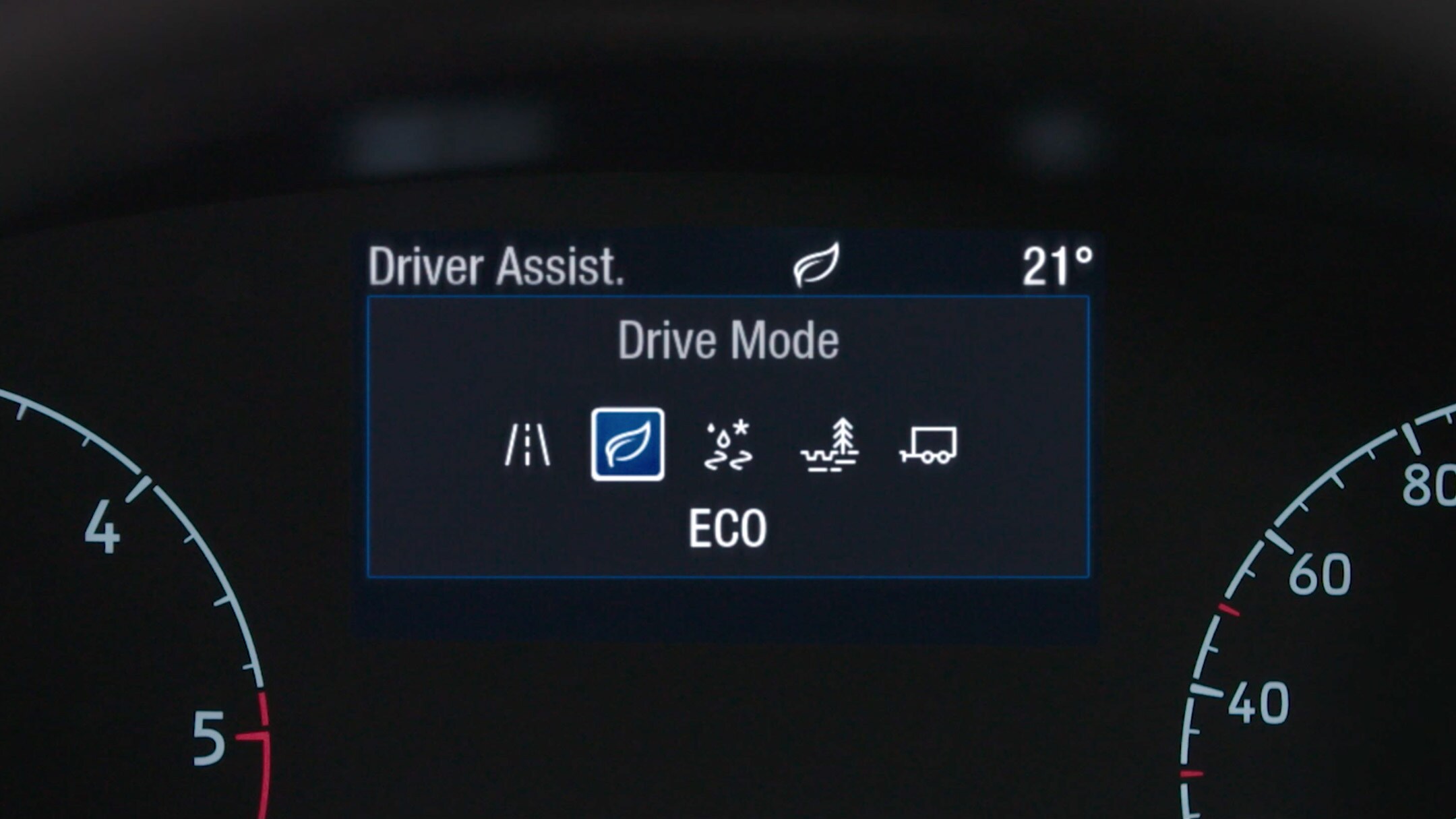 Ford Transit Van selectable drives mode screen close up