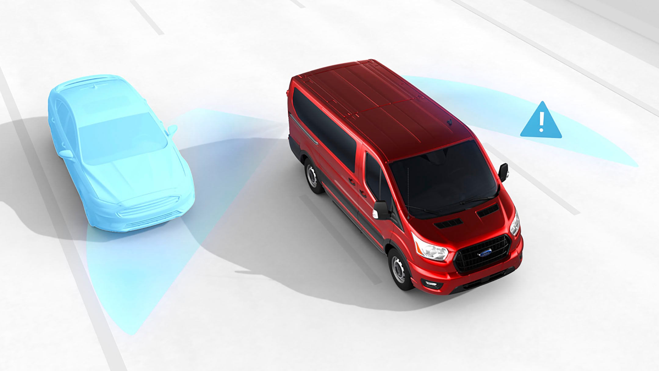 New Ford E-Transit graphic depicting blind spot assist technology