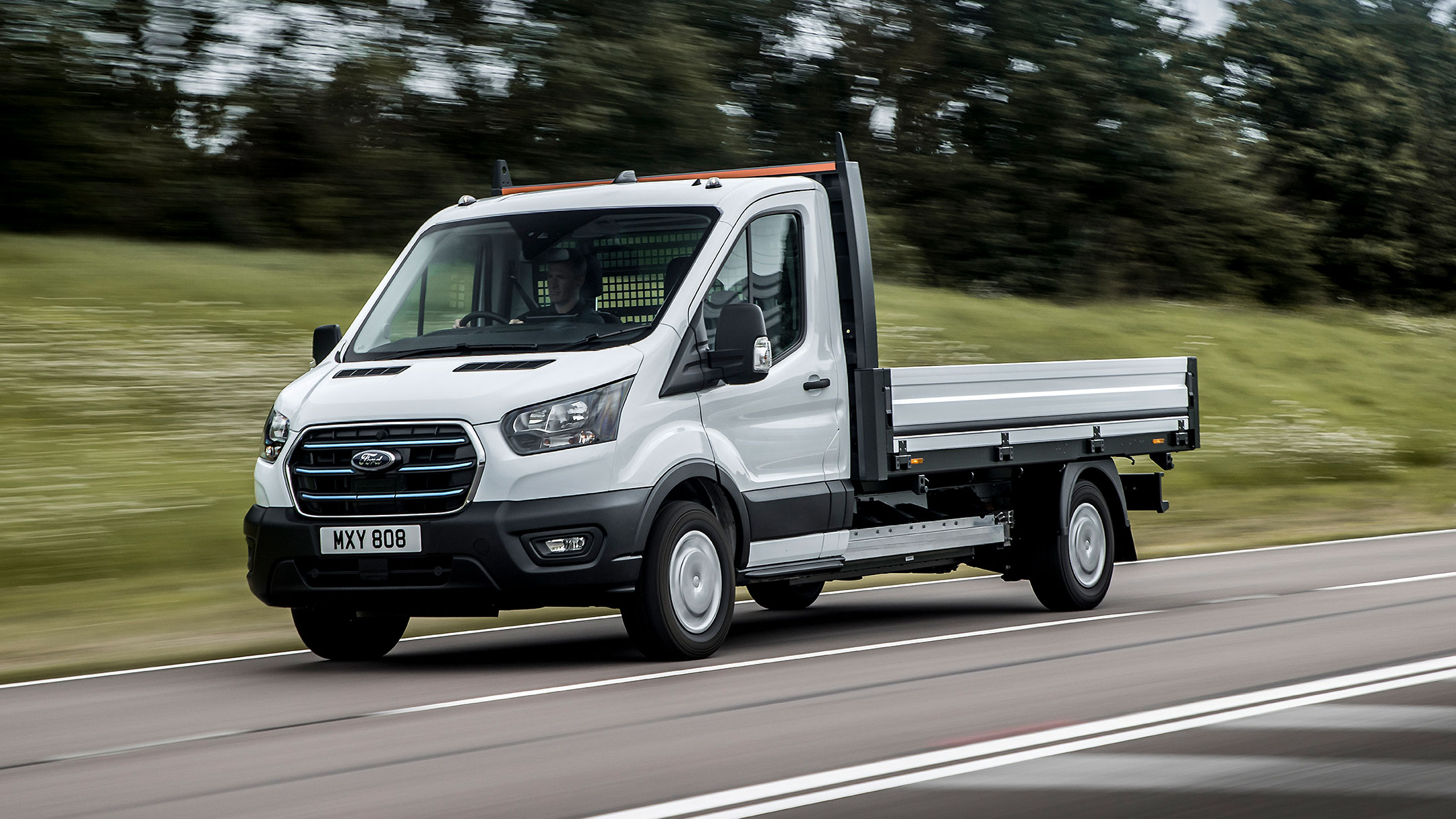 Ford E-Transit driving on motorway