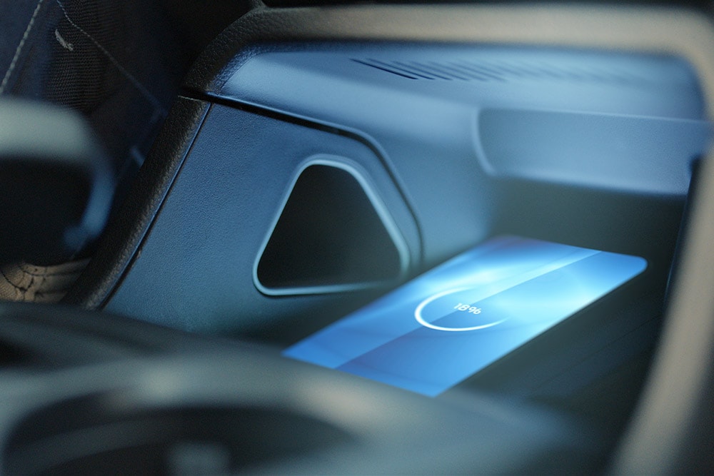 Een draadloos oplaadstation in de Ford Ranger. 