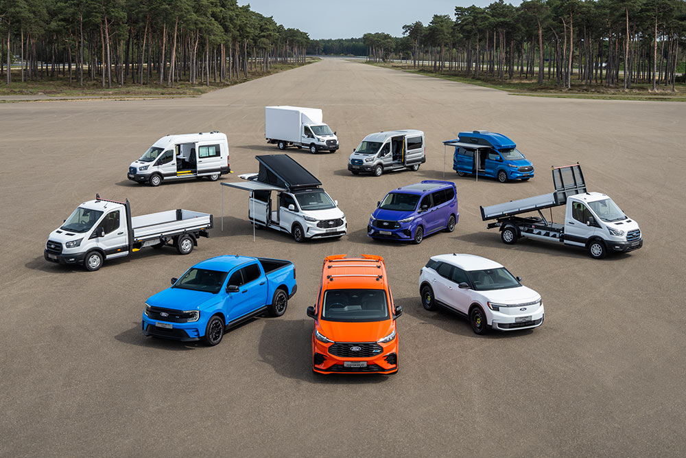 Variety of Ford commercial vehicles displayed