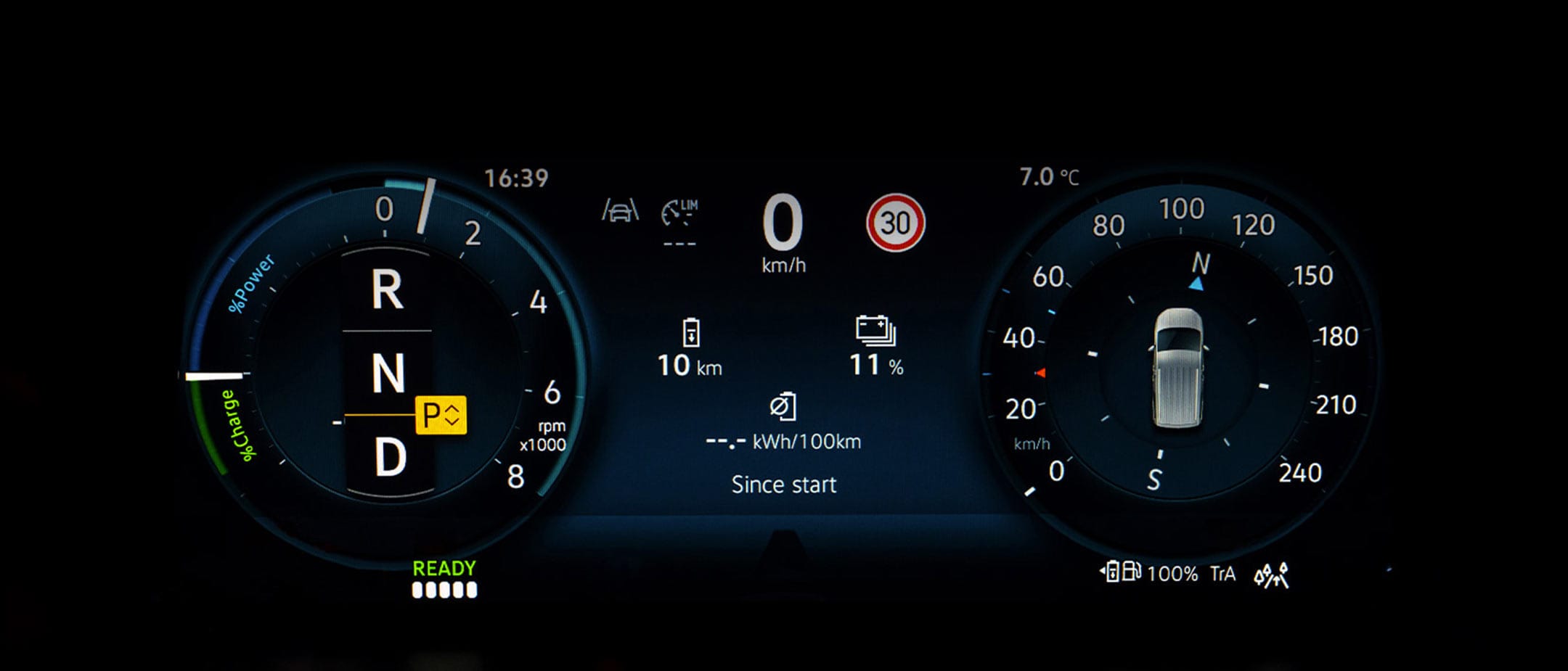 Overzichtsscherm van het digitale instrumentenpaneel van de nieuwe Ford Transit Connect.