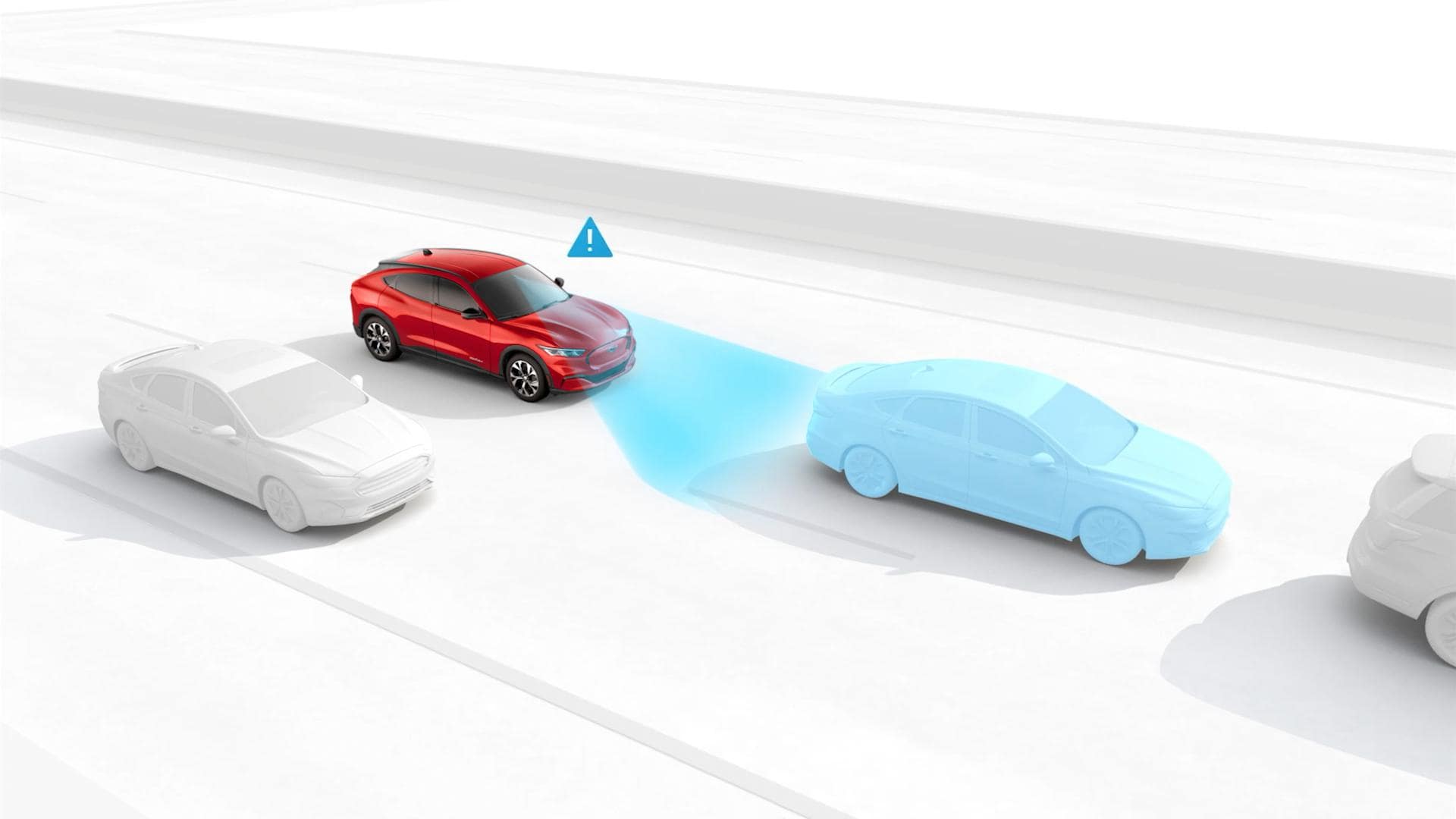 Afbeelding ter illustratie van het automatische noodremsysteem in een Ford-voertuig.