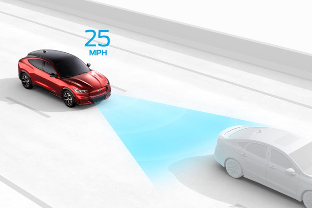 Afbeelding ter illustratie van de intelligente snelheidsassistentie van een Ford-voertuig.