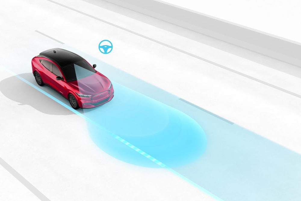 Afbeelding ter illustratie van de rijstrookassistent in een Ford-voertuig.