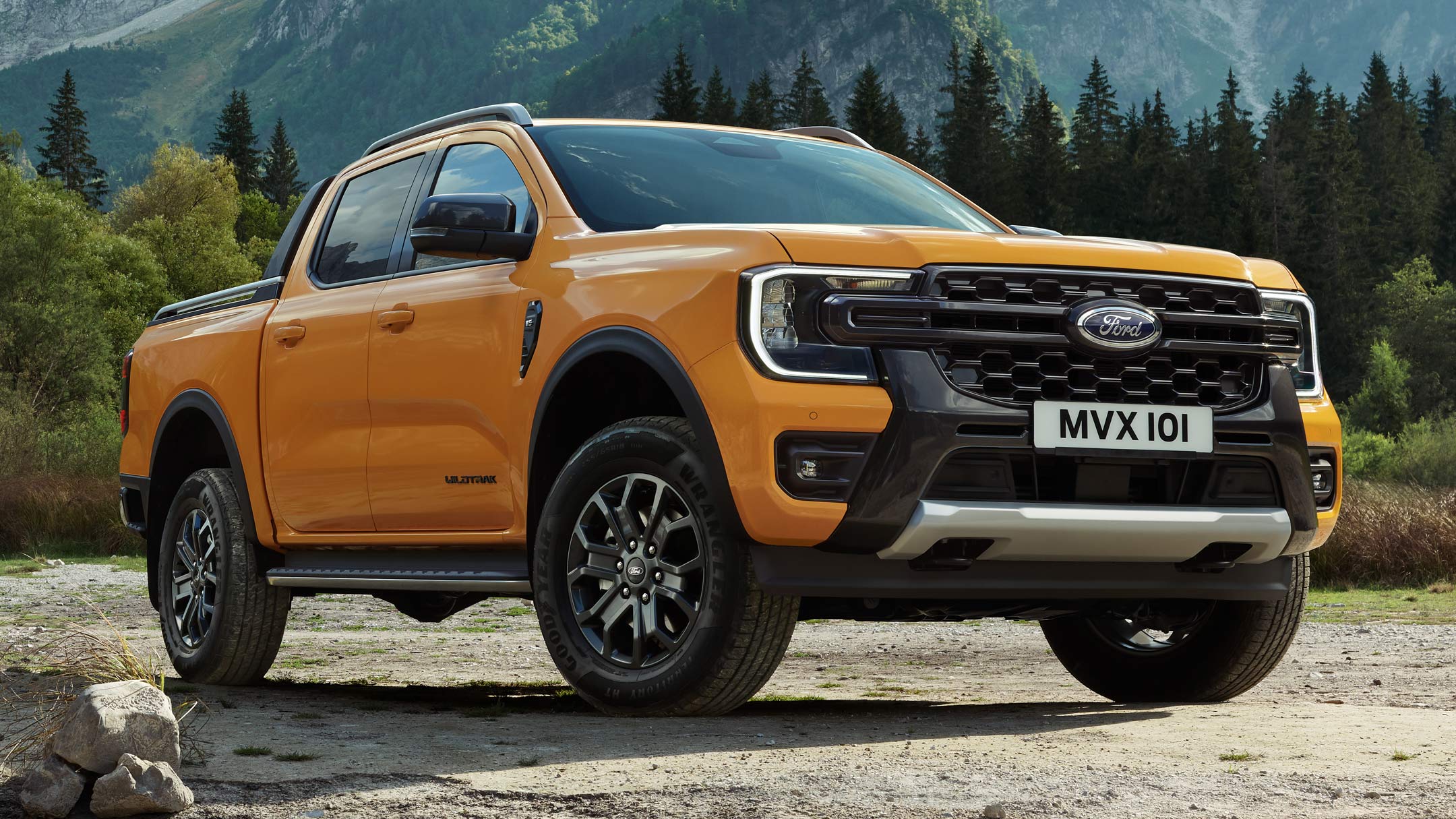 Yellow Ford Ranger on road