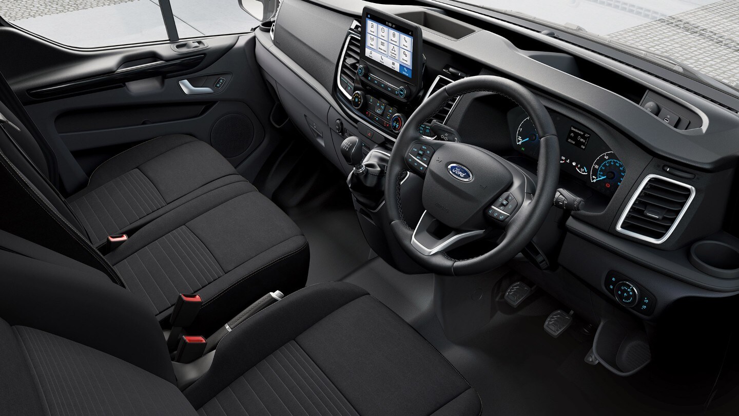 Het interieur van de Ford Transit Custom Dubbele Cabine