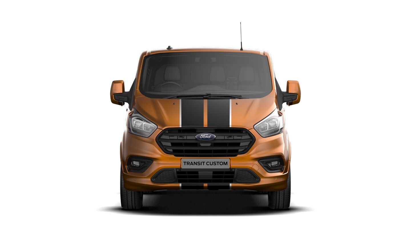 Vooraanzicht van de Ford Transit Custom Dubbele Cabine