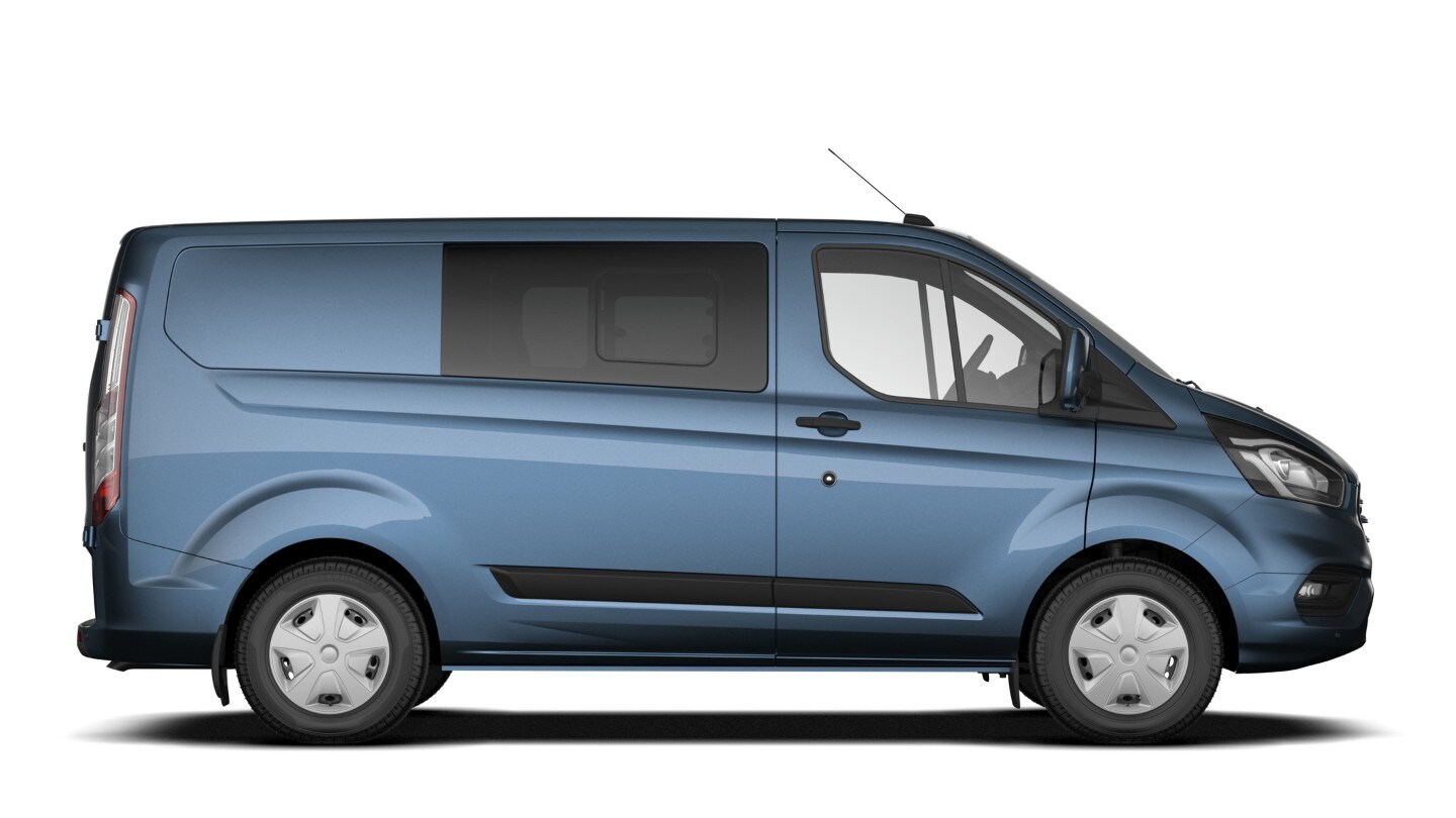 Zijaanzicht van de Ford Transit Custom Dubbele Cabine