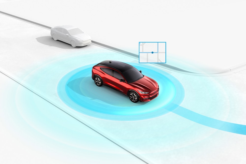 Getekende uitleg Ford parkeerassistentiesysteem